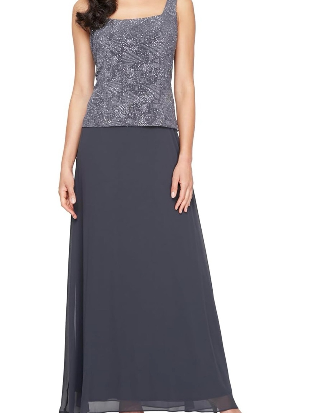 Alex Evenings Smoke Gray Dress with Mandarin Neckline Jacket